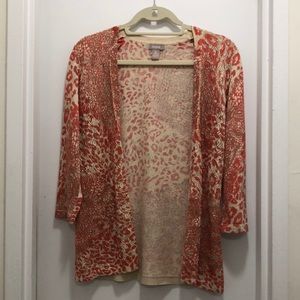 Chico’s coral & Beige patterned open cardigan